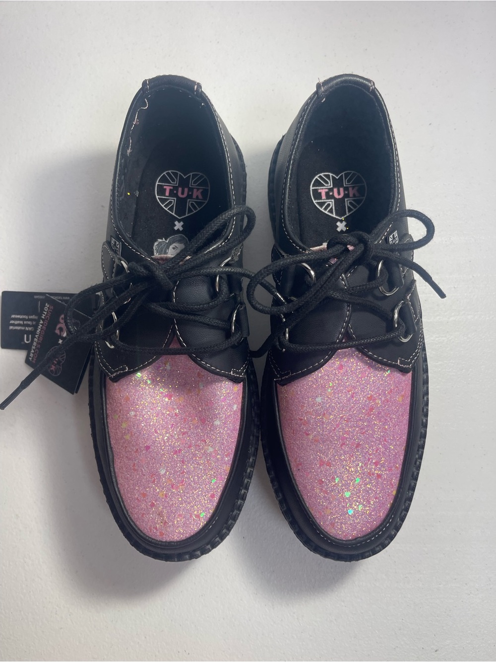 T.U.K Kids Pink Glitter Platform Creeper Sneakers